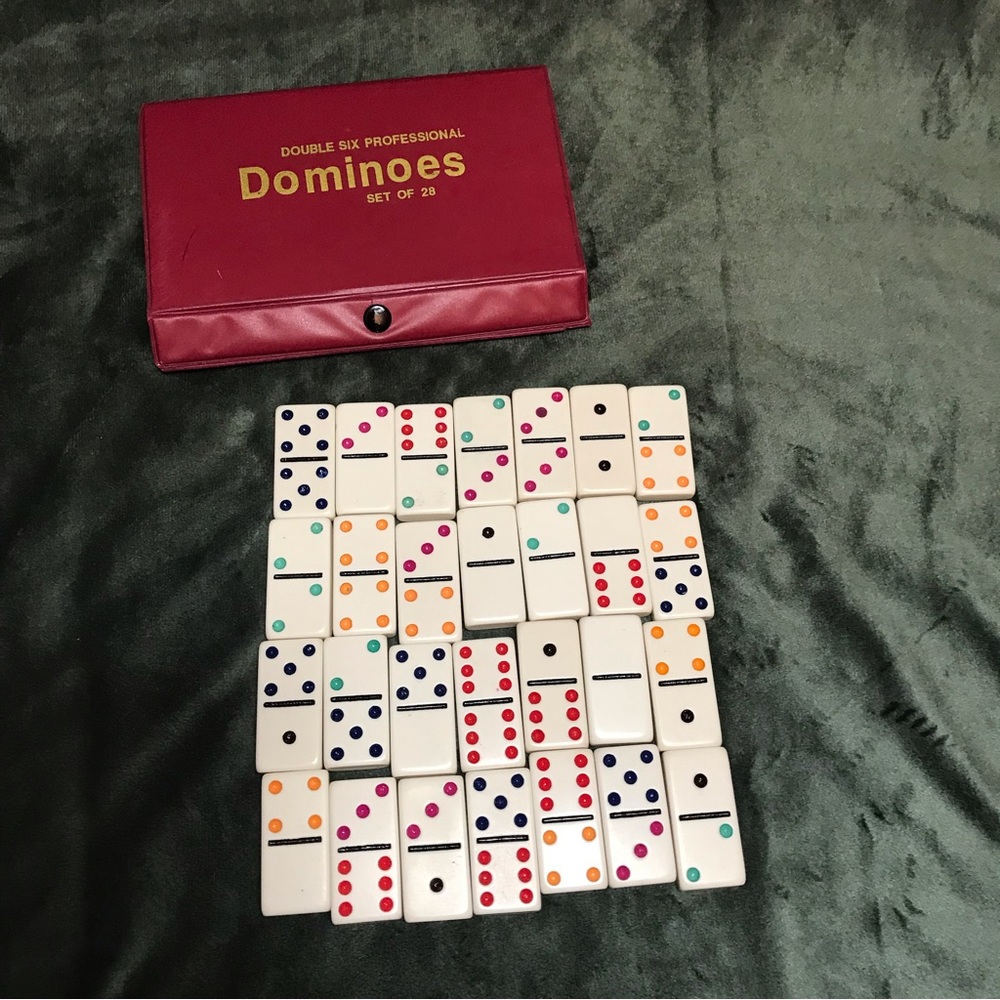 Dominoes Double Six Professional Set of 28 Red Case Multicolored *pavilion Style